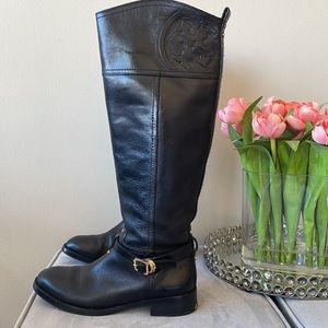 Tory Burch Black Riding Boot Size 5.5 Leather Tall